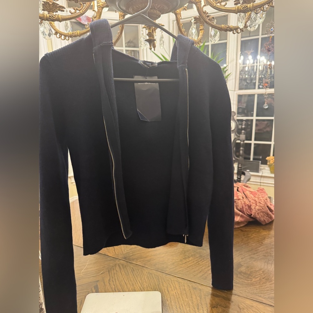 Brandy Melville Navy Ribbed Hoodie Cropped Jacket